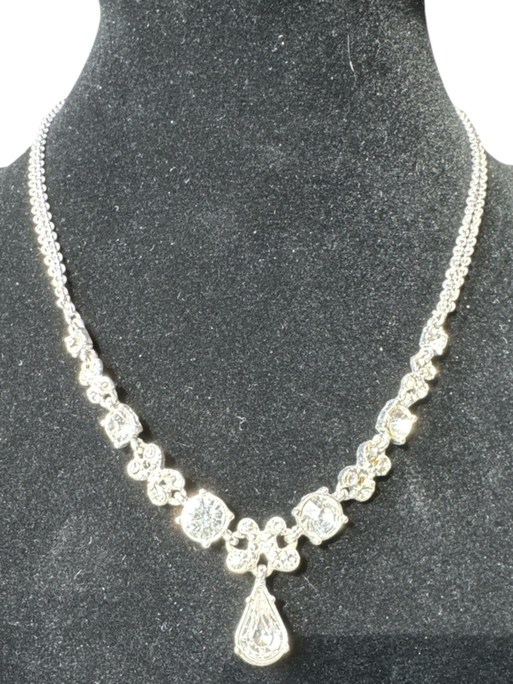 Napier Silver-Tone Clear Crystal Teardrop Pendant Adjustable Necklace - Picture 3 of 7
